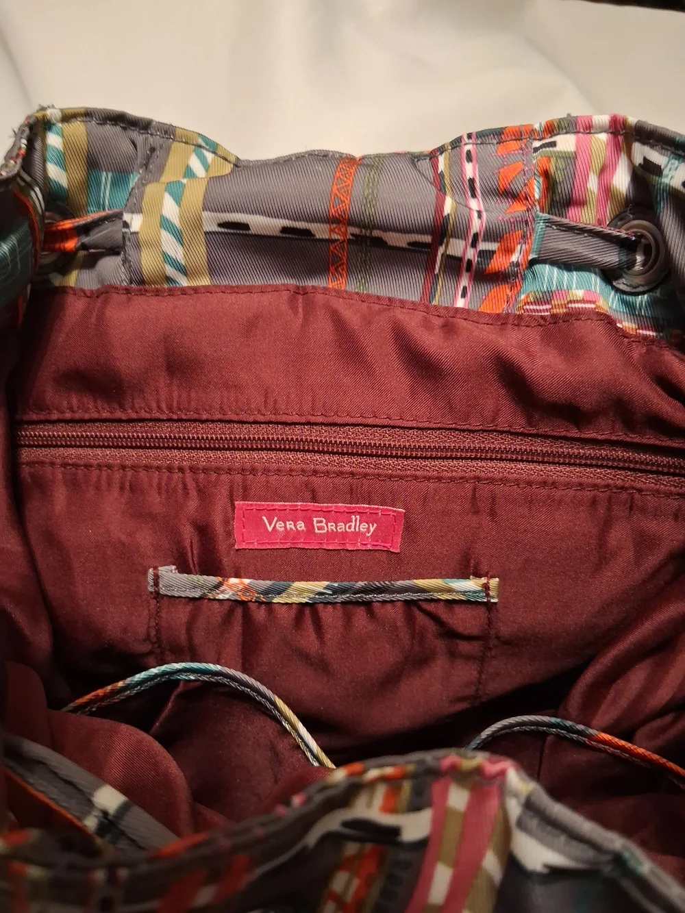 VERA BRADLEY Multicolor Plaid Print Drawstring Backpack - Style: Midtown Cargo